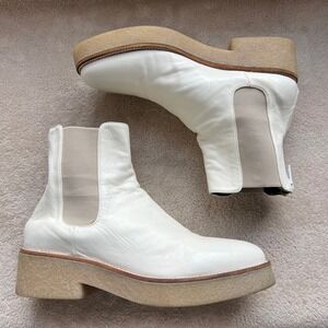 L'idea by Lori Women 8.5 EU 39 Cream White Leather Platform Chelsea Ankle Boot